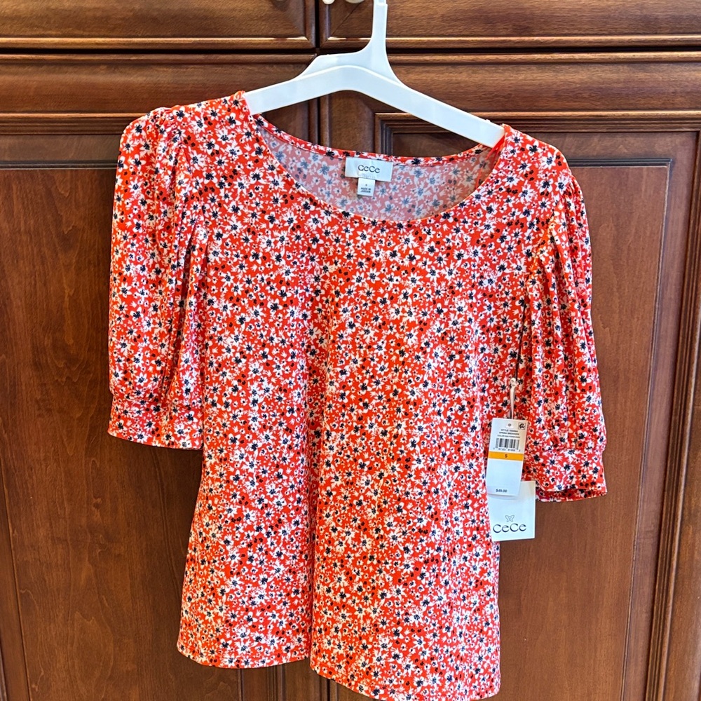 CeCe Women's Vibrant Red Floral Blouse